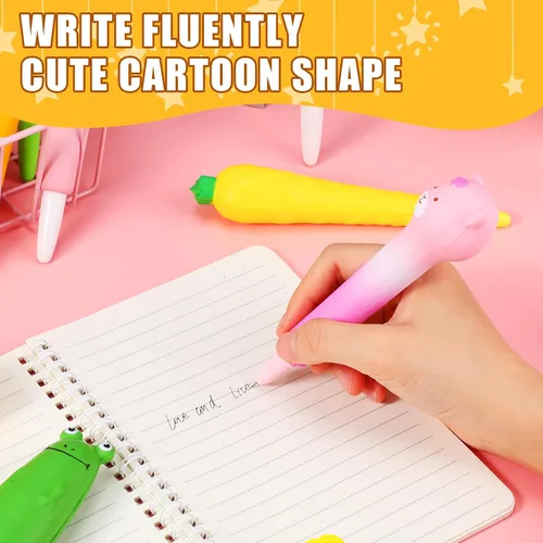 Miniatura 5 de PerKoop 40 bolígrafos blandos Kawaii con recambios, suministros de estrés para apretar, tinta de gel estacionaria de animales de dibujos animados