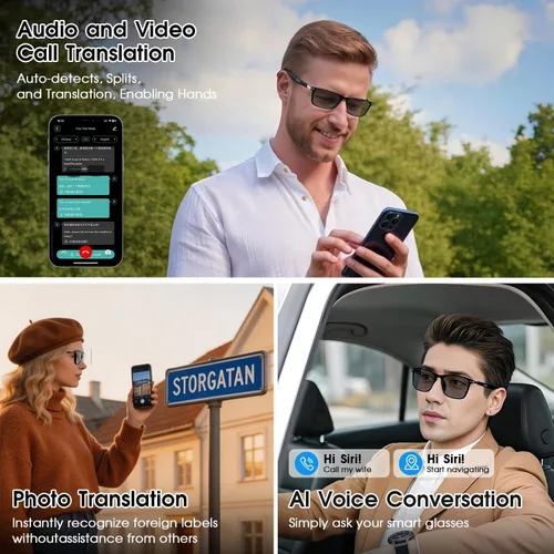 Miniatura 5 de Lentes inteligentes Al 2026 para hombres y mujeres, lentes de traducción Bluetooth con 164 idiomas, lente de cambio de color, música y llamadas