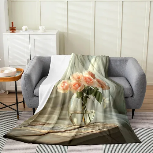 Erosebridal Roses Throw Blanket 40x50 Inch Sofa Bed Couch Decor,Oil Painting Rose Fleece Blanket,Spring Natural Theme Flannel Blankets Luxury