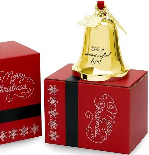 Miniatura 2 de JUPPE It's A Wonderful Life Adorno de campana de Navidad, adorno de campana dorada grabada con ala de ángel y dije 2025 (dorado)