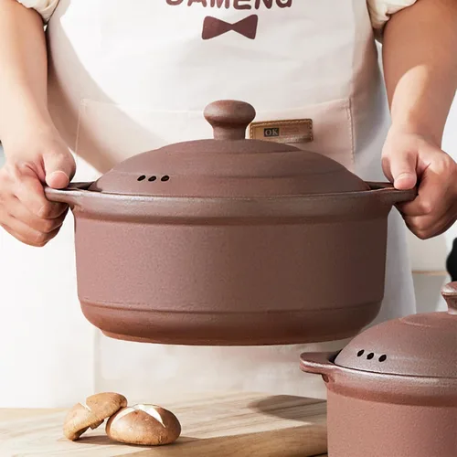 Cazuela de terracota natural con tapas ollas de arcilla para cocinar, ollas de arroz de loza sin glasear (UpgradeT1-1QT)