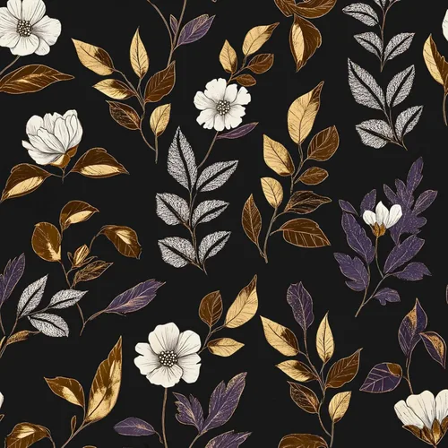 Miniatura 24 de Fvlow Papel Tapiz Floral Negro Despegar y Pegar Papel de Contacto Hoja Dorada Papel Tapiz de Hojas Impermeable Autoadhesivo Revestimiento de Pared