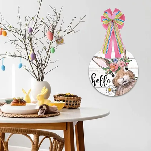 Miniatura 9 de Meseey Arco grande de arpillera de Pascua, coronas de 20 x 10 pulgadas, lazos de conejo de primavera para envolver regalos, decoración del árbol