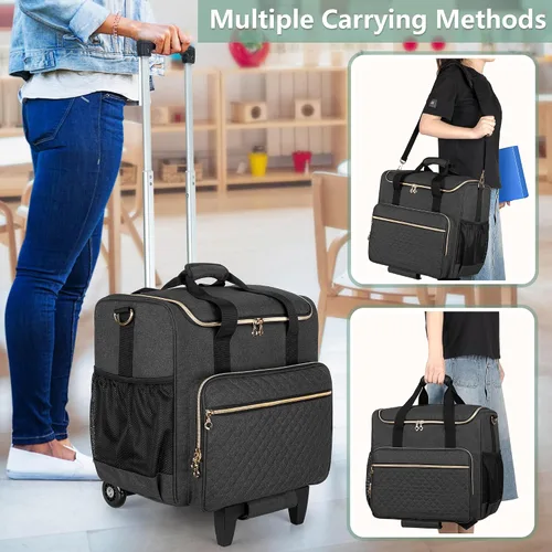Miniatura 5 de LUXJA Bolsa rodante para profesores con compartimento para laptop y dolly desmontable, bolsa de mano rodante multifuncional para profesores