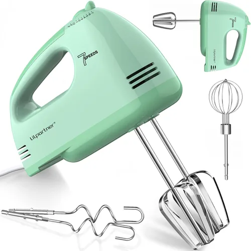 Miniatura 10 de LILPARTNER Batidora de mano eléctrica, pequeña batidora de alimentos de 7 velocidades, 304 x (1 batidor, 2 batidores, 2 ganchos de masa) licuadora