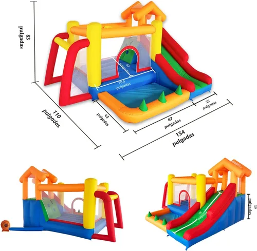 Miniatura 6 de Baralir Casa de rebote 7 en 1 para niños de 3 a 10 años, castillo hinchable con tobogán largo, piscina para niños (pozo de pelota), portería