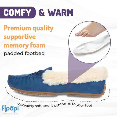 Miniatura 54 de Floopi Pantuflas para mujer, forro de piel sintética suave con espuma viscoelástica acogedora, pantuflas de casa para mujer con suela antideslizante