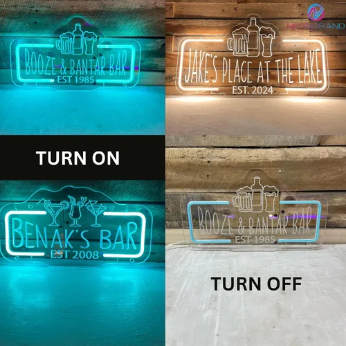 Miniatura 3 de Letrero de barra de neón personalizado – Letrero de luz personalizado para decoración de bar del hogar, salón o cueva de hombre (grabado rectangular)