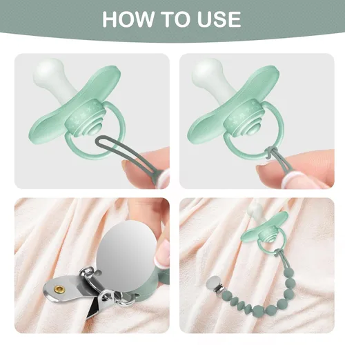 Miniatura 2 de MINMUNJIU Clips para sujetar chupetes de silicona para niños, paquete de 4 unidades, un solo trozo, clip suave y flexible para sujetar chupetes