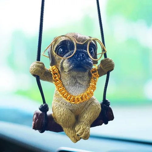 Miniatura 8 de Adorno colgante de coche con diseño de perro oscilante, lindo encanto de bulldog para decorar el auto para mujeres/hombres, pequeños regalos
