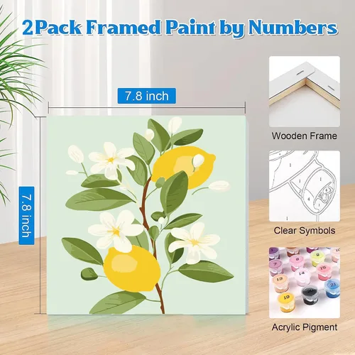 Miniatura 2 de cupmod Paquete de 2 pinturas enmarcadas por números para niños, kit de pintura acrílica fácil por números sobre lienzo, pintura al óleo de frutas