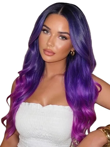 HANNE - Peluca larga color Ombre con cabello rizado sintético, resistente al calor, de alta densidad y llena para mujeres | Raíz oscura, de negro a