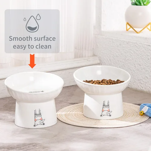 Miniatura 7 de Cuencos elevados de cerámica para gatos de 16.5 cm de ancho extra, juego de 2 cuencos inclinados para comida y agua, de porcelana, sin estrés