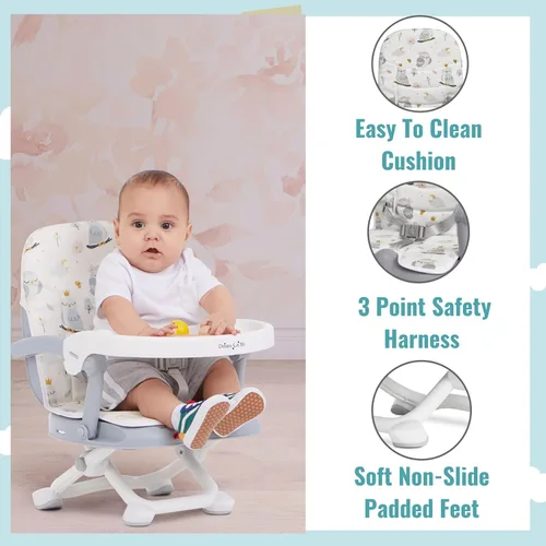 Miniatura 3 de Dream On Me Munch N Go - Asiento elevador para bebés de 6 a 36 meses, alimentación 3 en 1, asiento de piso y mesa, 4 alturas ajustables, diseño Gris