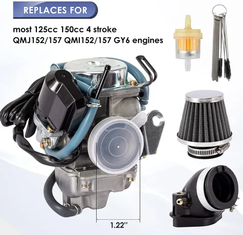 Miniatura 2 de Carburador GY6 150cc para motores de 4 tiempos 125cc 152QMJ 157QMJ Motocicleta Scooter con estrangulador eléctrico de 24mm PD24J con colector