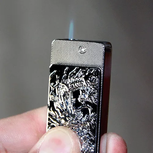 Miniatura 3 de Encendedores de butano de metal fresco, recargables y ajustables, a prueba de viento, para hombres (sin gas) (dorado pequeño)