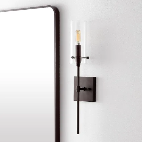 Miniatura 4 de JONATHAN Y Lámpara LED moderna de bronce aceitado de 4.5 pulgadas, pantalla cilíndrica de vidrio transparente, lámpara de pared para espejo de baño