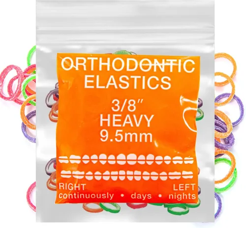 Miniatura 10 de Gomas elásticas de látex neón 100 unidades Bandas elásticas ortodónticas Bandas de goma dentales para uso intraoral Fabricadas en EE. UU. Ligeras