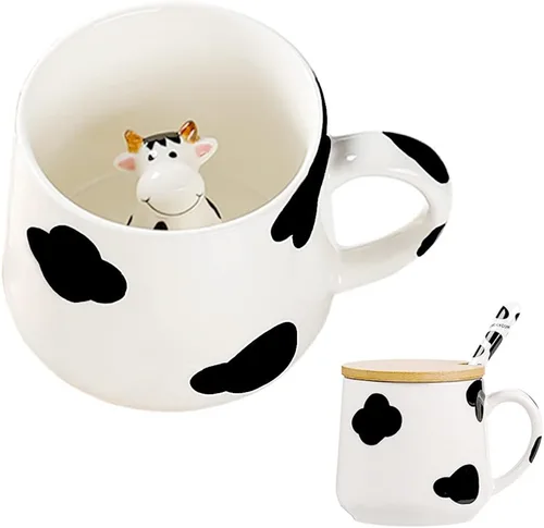Miniatura 7 de BigNoseDeer Taza Bonita de Dinosaurio Taza de Café de Cerámica con Dinosaurio de Dibujos Animados 3D en el Interior, Tazas Divertidas con Tapa