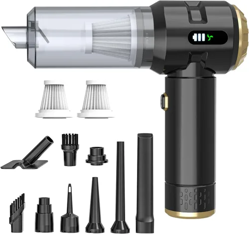 Sycoodeal Aspiradora de mano para automóvil, 25000 PA, fuerte succión ciclónica, portátil, mini aspiradora inalámbrica con pantalla digital, ligera