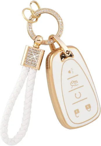 Miniatura 13 de PIFOOG Cubierta de llavero de TPU Llavero Bling Blanco Borde Oro Grande