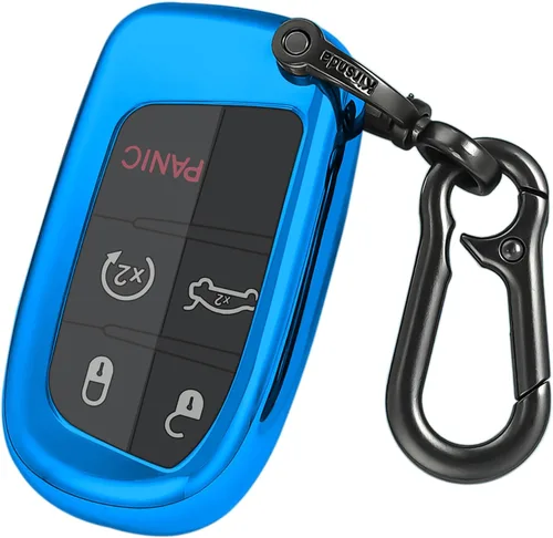 Kirsnda Funda para llavero Jeep, con llavero compatible con Grand Cherokee Renegade Chrysler 200 300 Dodge Durango Challenger Journey Dart Fiat Azul