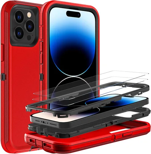 Miniatura 10 de YKHJKLEC Funda para iPhone 14 Pro, grado militar 3 en 1, resistente a los golpes, a prueba de caídas, polvo con 2 protectores de pantalla de vidrio