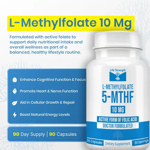 Miniatura 4 de L Metilfolato de 10 mg 90 cápsulas Suplemento de metilfolato optimizado y altamente bioactivo 5-MTHF soporta energía, enfoque y estado