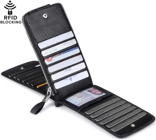 Miniatura 2 de Huztencor cartera de cuero con bolsillo para tarjeta de crédito bloqueo RFID, billetera, funda para tarjetas para mujer