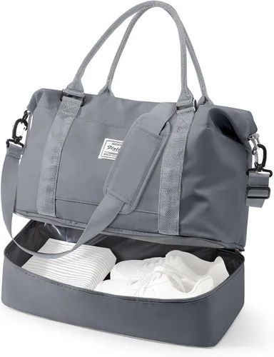 Miniatura 11 de VECAVE Bolsa de viaje para mujer, bolsa deportiva para gimnasio, E20-Púrpura profundo, Grande, Bolsa de viaje