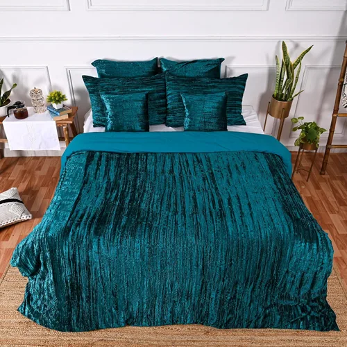 Miniatura 40 de Funda de edredón de terciopelo sólido ultra-luxe, ropa de cama boho UO, funda de colcha Donna, juego de edredón de 3 piezas, juego de cama de Azul