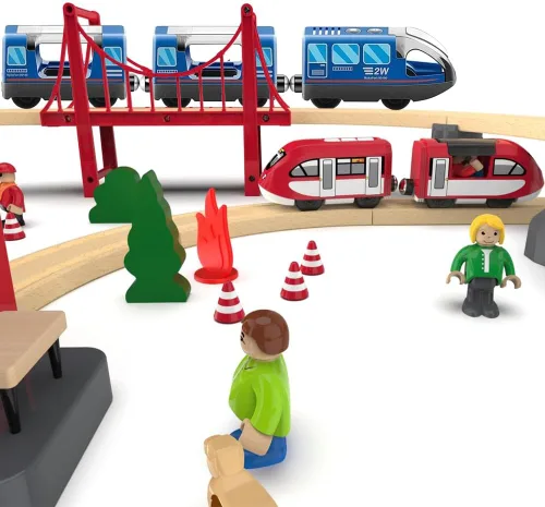 Miniatura 2 de Juego de pistas de tren de madera con pilas, juguete de alta velocidad para niños de 3, 4, 5 años, acoplamientos magnéticos para niños y niñas