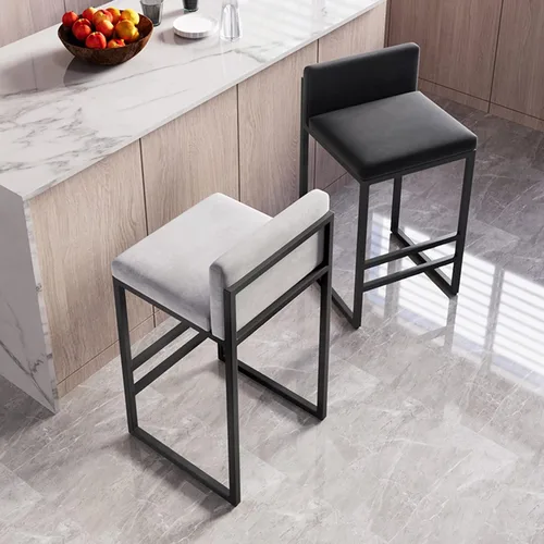 Miniatura 6 de Juego de 1/2 taburetes de bar, sillas de bar tapizadas de terciopelo con reposapiés, taburetes de encimera de cocina, marco de hierro de metal negro