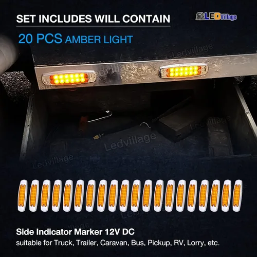 Miniatura 7 de Paquete de 20 (10 ámbar + 10 rojo) Luces LED de marcador lateral de 12 V con enchufe de 2 cables (CC), 12 luces LED para guardabarros, montaje