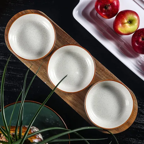 Miniatura 7 de Artena Juego de 6 Tazas de 177ml de Cerámica Sólida Turquesa para Chips y Dip con Bandeja de Madera de Acacia, Tazas de Servir Pequeñas de 11.4cm