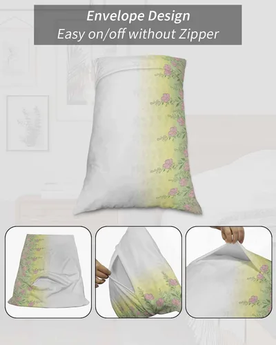 Miniatura 7 de Fundas de almohada de tamaño King con hojas verdes, rosas, flores, fundas de almohada suaves decorativas para sofá de cuerpo largo, con cierre