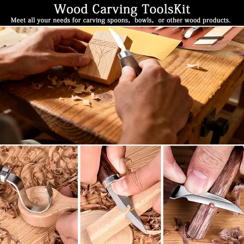 Miniatura 5 de Kit de tallado de madera, 26 herramientas de tallado de madera con 4 cuchillos de tallado de madera, 4 cuchillos de detalle, 10 bloques de tilo