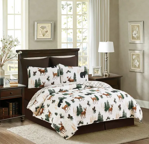 Miniatura 3 de C&F Home Crestwood - Juego de edredón de 3 piezas con diseño de ciervos y pinos para todas las estaciones, otoño, cosecha, invierno, rústico