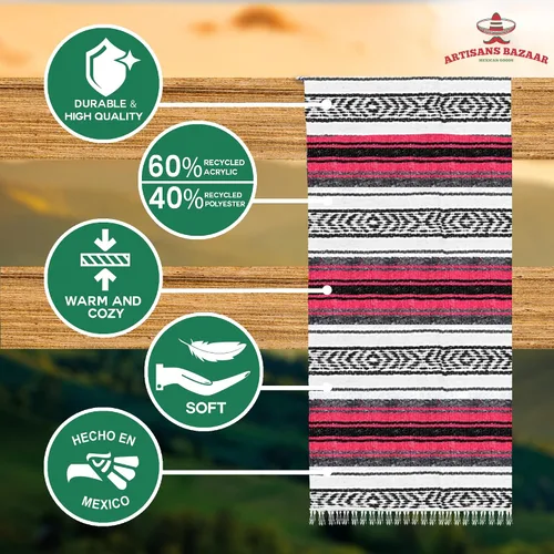 Miniatura 72 de Artisans Bazaar Poncho tradicional mexicano de Baja para hombres y mujeres, auténtico sarape de Gaban, manta de vaquero Pancho Jorongo