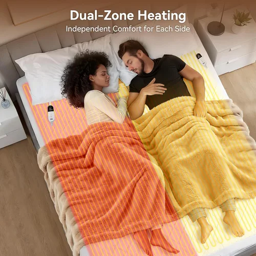 Miniatura 2 de Protector de colchón térmico tamaño King, calentador de cama eléctrico de doble control, 6 ajustes de calor personalizados, temporizador de apagado