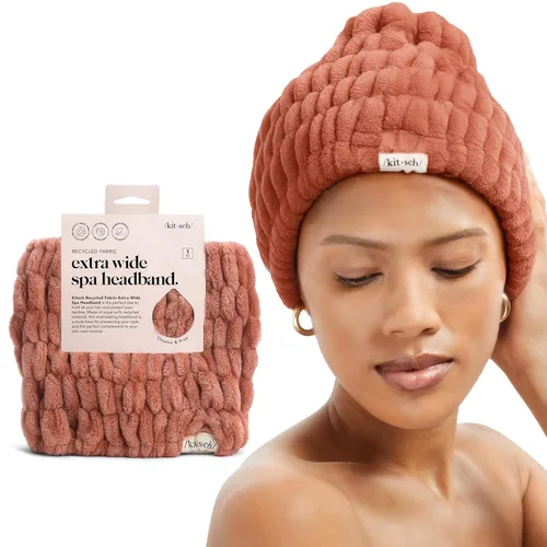 Kitsch Diadema de spa para mujer, suave, elástica, para el cuidado de la piel, para lavar la cara, maquillaje y tratamientos faciales, extra ancha,
