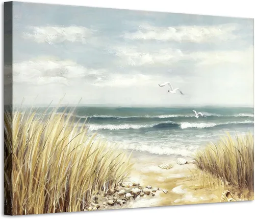 Miniatura 13 de Lienzo decorativo para pared, camino de playa: camino de arena con pintura de valla a la costa, impresiones artísticas para baño