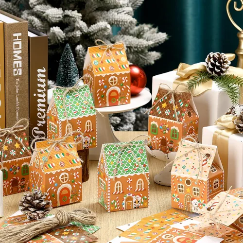 Miniatura 3 de Zhanmai 48 piezas cajas de regalo de Navidad con dulces, casa de jengibre en miniatura, pequeña caja de regalo para fiesta de Navidad, contenedor