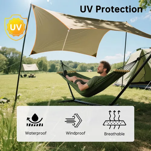 Miniatura 4 de FREE SOLDIER Lona impermeable portátil multifuncional para exteriores, camping, viajes; toldo de mochilero, refugio contra la lluvia Marrón verdoso