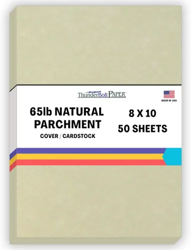 Miniatura 25 de 25 hojas de papel de cubierta de pergamino natural de 65 libras de 8.5 x 11 pulgadas, hojas de colores con peso de cartulina de 8.5 x 11 pulgadas