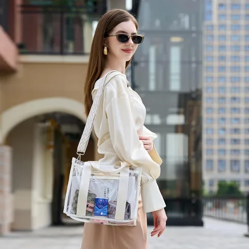 Miniatura 2 de Bolsa transparente UEOE para eventos en estadios, gran bolso de mano transparente con bolsa con cremallera exterior e interior para eventos