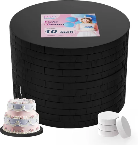 Miniatura 19 de Paquete de 4 tambores para pasteles de 8 pulgadas a prueba de grasa, tambor redondo sólido para tartas, suministros de decoración a prueba de Negro