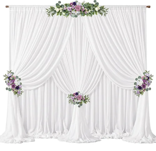 Miniatura 12 de Cortinas de fondo azul bebé de 10 pies x 10 pies, tela de gasa chiffon transparente sin arrugas, tela de fondo fotográfico drapeada para arco