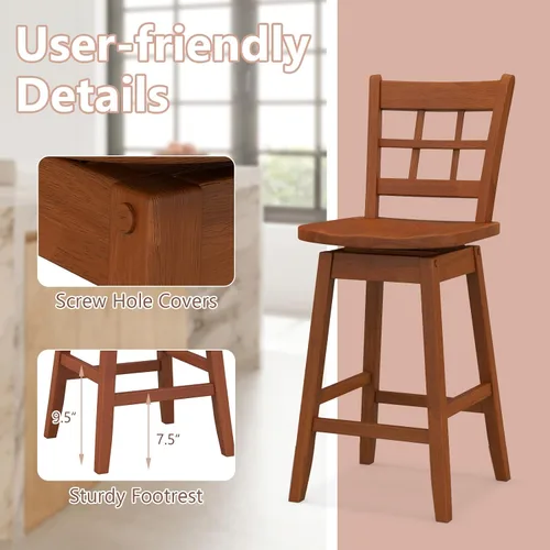Miniatura 7 de Giantex Juego de 2 taburetes de bar de 24.5 pulgadas, taburetes de bar giratorios de granja con respaldo hueco de 6 rejillas y asiento ergonómico