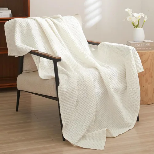 Miniatura 52 de PHF - Manta de punto gofre 100% de algodón tamaño king para cama, cobija ligera transpirable a prueba de engancho, ideal para acolchado en climas